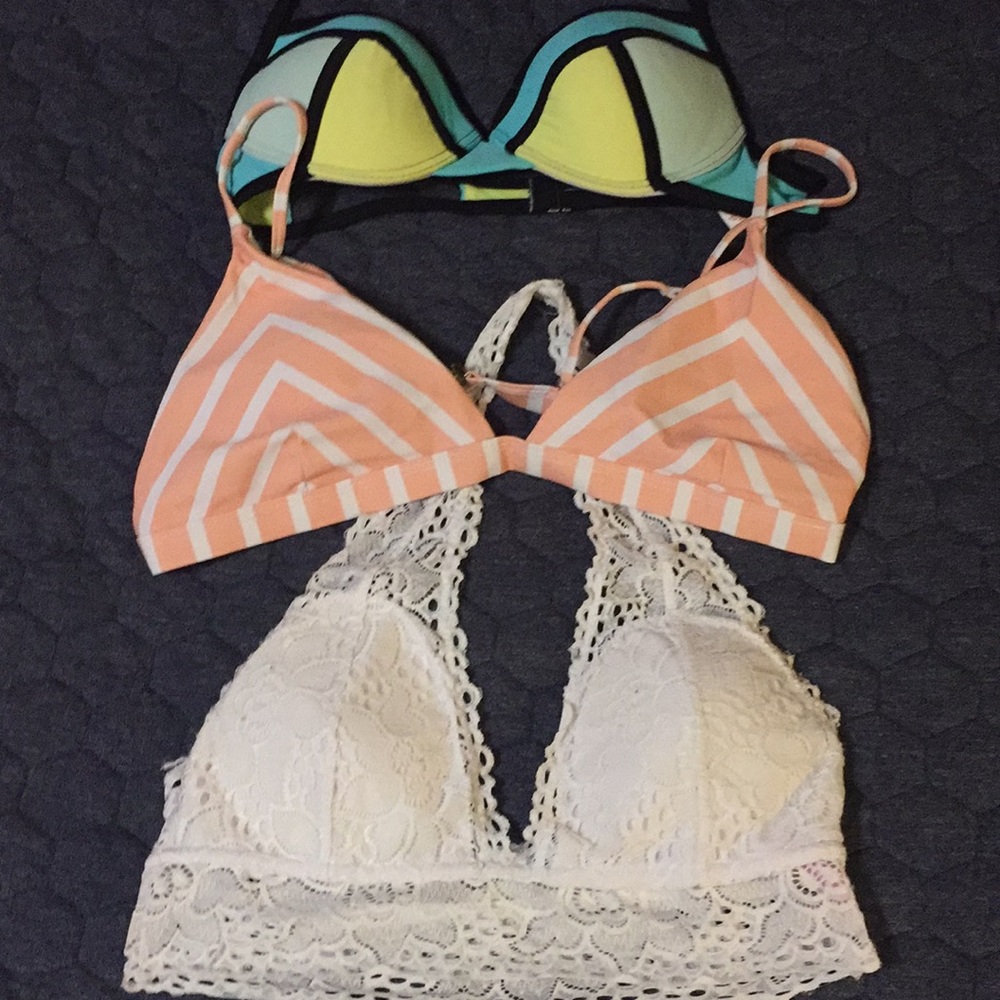 Two bikini tops and a bralette